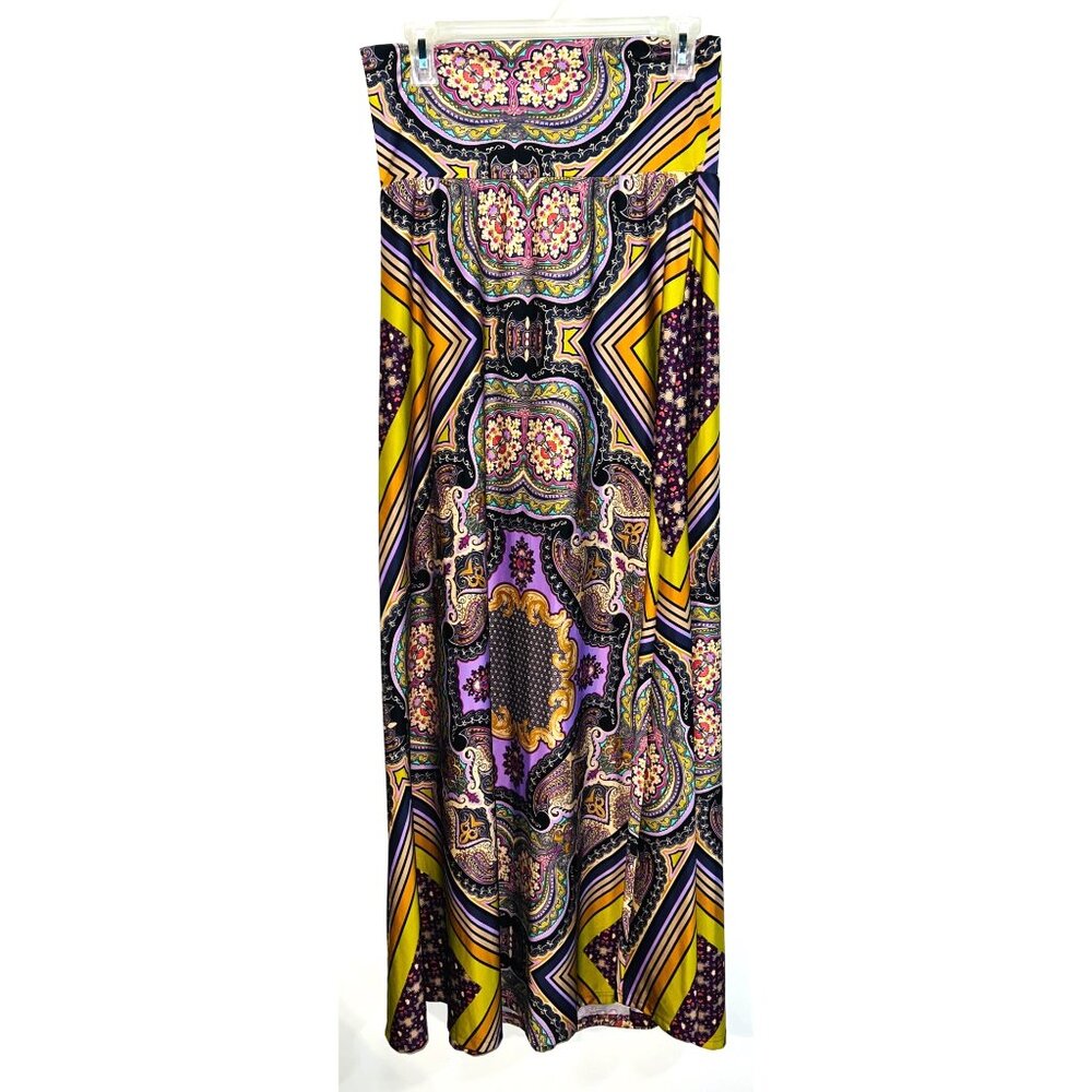 Arden B Womens Multicolor Boho Maxi Skirt L 90% Polyester 10% Spandex